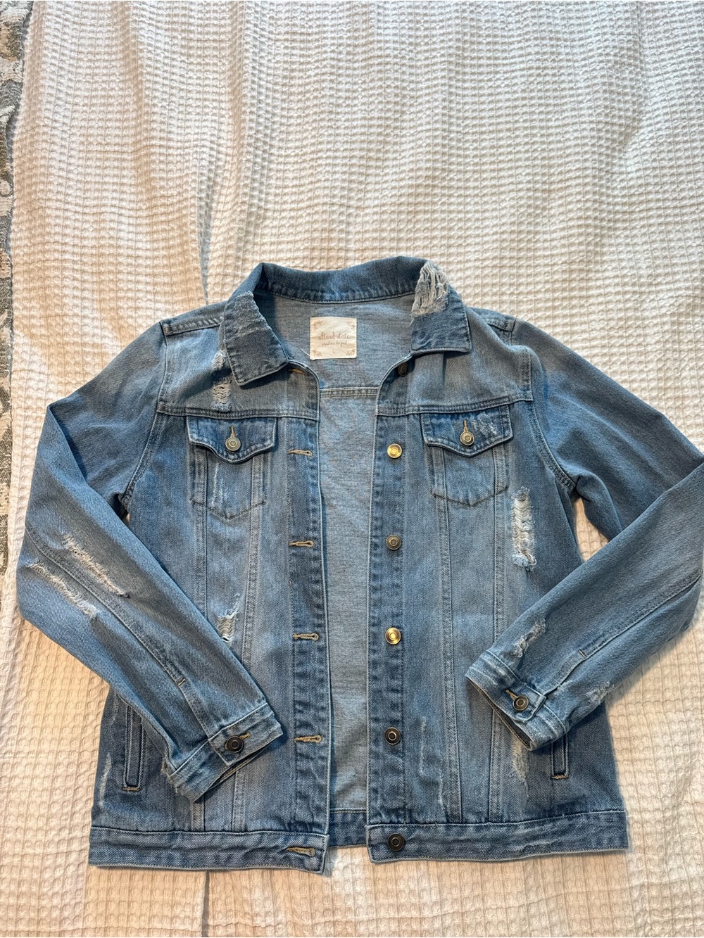 Altar'd State Light Blue Distressed Denim Jacket